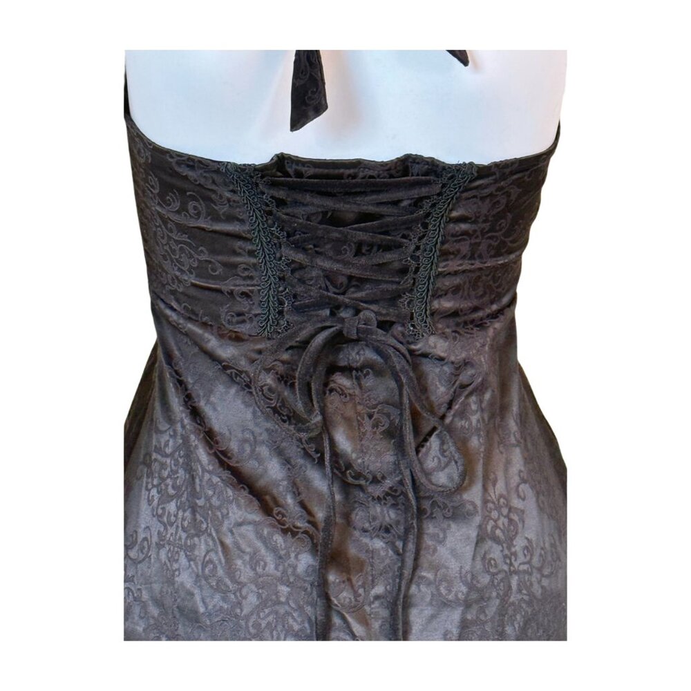 Killstar Gothic Velvet Flocked Halter Dress XS – Lace Up Corset Back Witchcore - Picture 9 of 9